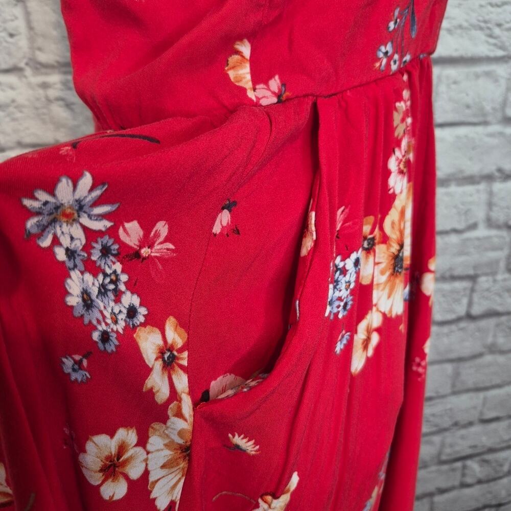 Torrid Red Floral Challis Tank Hi-Lo Skater Sundress Spaghetti Strap Pockets M/L - Picture 6 of 12